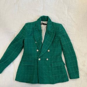 ZARA Green Bouclé Double Breasted Blazer- MEDIUM